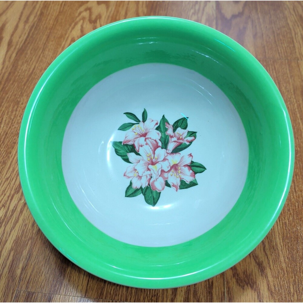 Vintage Shenango China Anchor Hocking Green Floral Bowl 9" E-44 USA